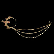 Traditional Gold Plated Red Stone Diamond Studded Designer Wedding Nose Ring