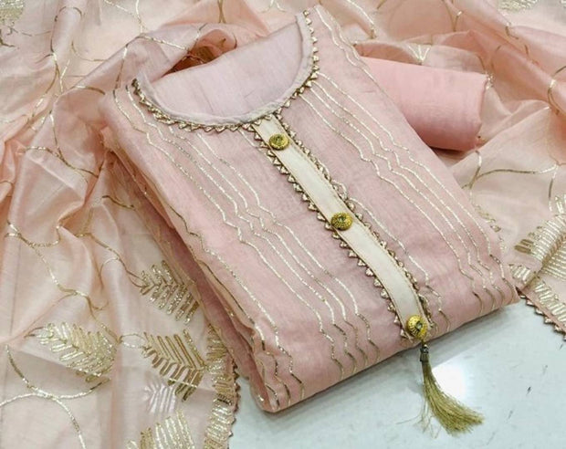 Womens Chanderi Cotton Dress Material With Dupatta