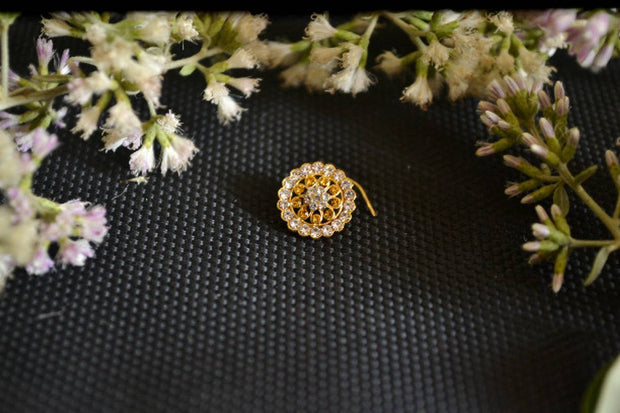 Designer Golden Multi Diamond Mughal Nose Ring or Nosepin