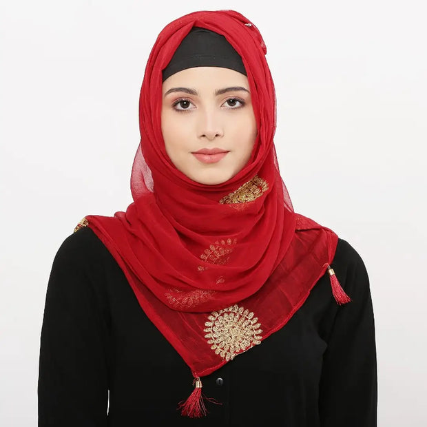 Womens Chiffon Embellished Hijab Scarf