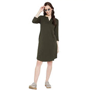 HYPERNATION Military Green Color Cotton Knitted Night Dress for Women(HYPW02914)