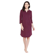 HYPERNATION Wine Cotton Knitted Women's Night Dress(HYPW02960)