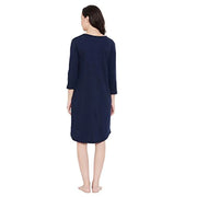 HYPERNATION Navy Blue Cotton Knitted Women's Night Dress(HYPW02962, S)