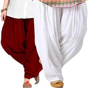 ENDFASHION Woman's Plain Cotton SEMI Patiala Salwar Combo of 2 Patiala Free Size || Patiala || SEMI Patiala || Patiala Pants || Patiala Combo || Patiyala || Multicolor (Cotton, Maroon-White)