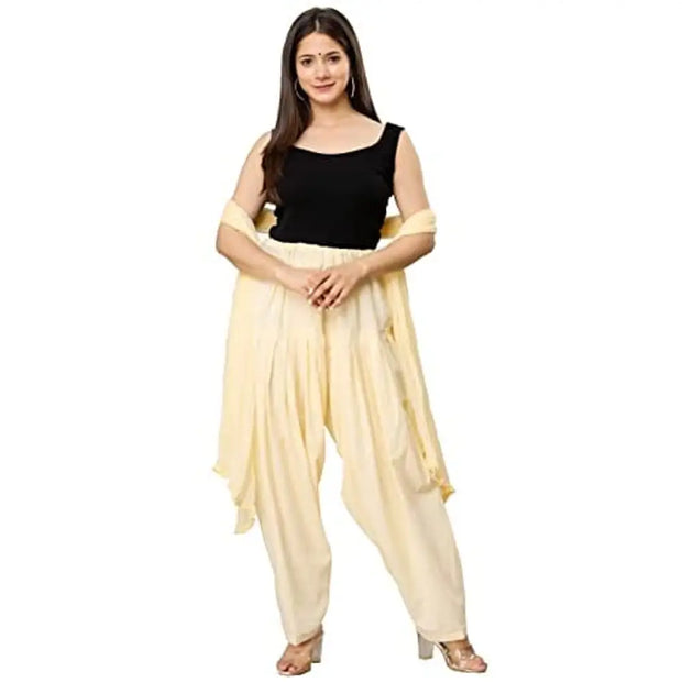ENDFASHION Woman's Plain Cotton SEMI Patiala Salwar with Dupatta Free Size || Patiala || SEMI Patiala || Patiala with Dupatta || Patiala Pants || Multicolour (Creme)