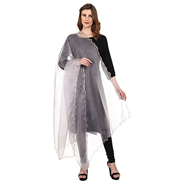 SWI WITH LABEL Women's Embroidered Organza Dupatta (SD4_Grey_Free Size)
