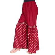 sonia collection Women's Regular Fit Cotton Palazzo Pants (sharara plazzo pant-gold-1_Maroon_L)