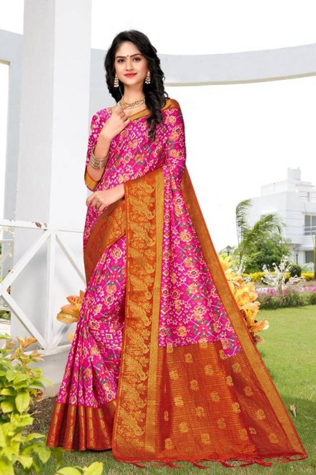 Beautiful Silk Blend Woven Design Saree With Blouse Piece