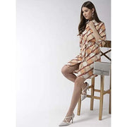 StyleStone Women's Brown Polyester Belt Style Shirt Dress (3492BrnCollrDrsXL)