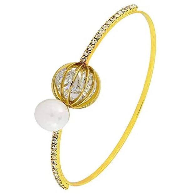 Zivom#174; Delicate 18K Gold Brass Crystal Pearl Bangle Kada Bracelet For Women