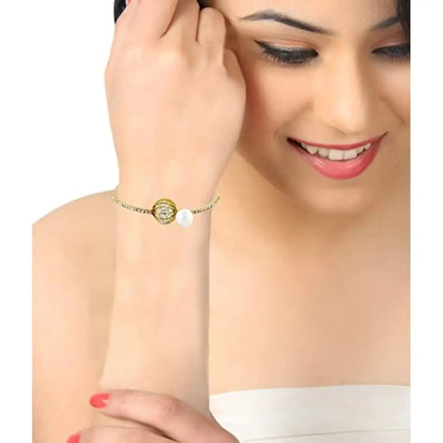 Zivom#174; Delicate 18K Gold Brass Crystal Pearl Bangle Kada Bracelet For Women