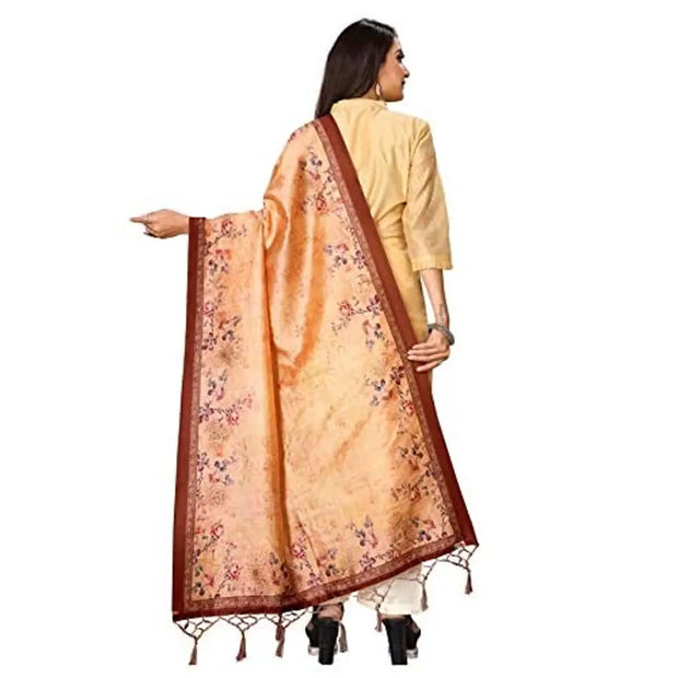 Mclothings Women's Assam Digital Print Silk Dupatta/Chunni with Design Jhalar/Tassels - Length: 2.25 meter | Width: Approx 1 mtr , 95 x 36 Inch