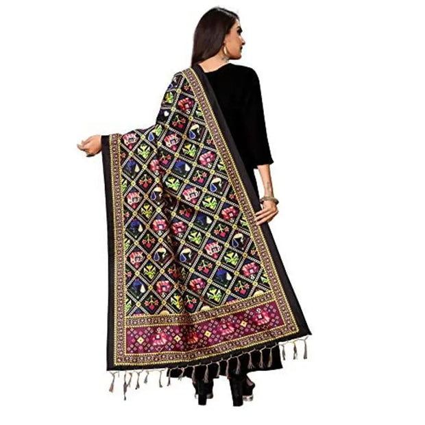 Mclothings Women's Assam Silk Dupatta/Chunni with Design Jhalar/Tassels (Length: 2.25 meter Width: Approx 1 mtr Size, D65, Multicolour)