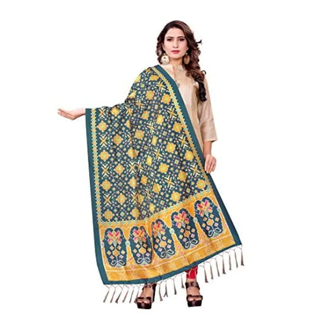 Mclothings Women's ethnic daily wear party design fancy look latest stylish fabric Western Digital Print Assam Silk readymade garments stitched Dupatta 2022 (Length: 2.25 m, Width: Approx 1 m) (Multicolours12)