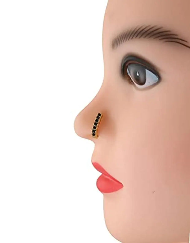Stylish Black Nose Ring Without Piercing Clip On Pressing Type Nath Nose ring Pin Stud For Women And Girls.