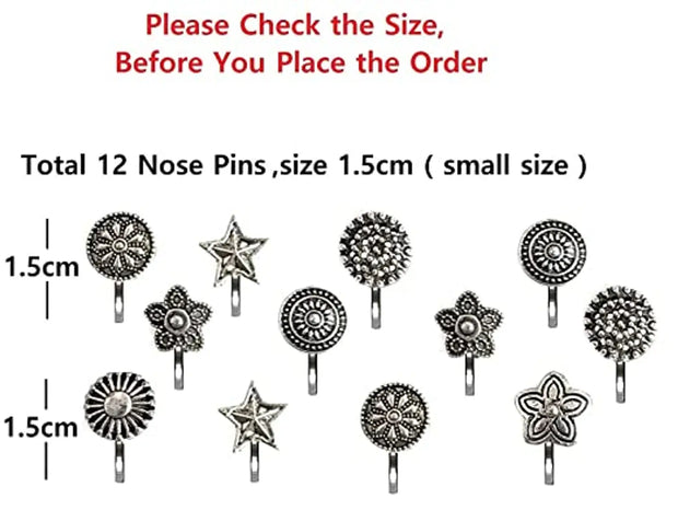 Stylish Oxidised Metal, Silver Nose Ring Studs With Body Piercing Nose Pin For Women