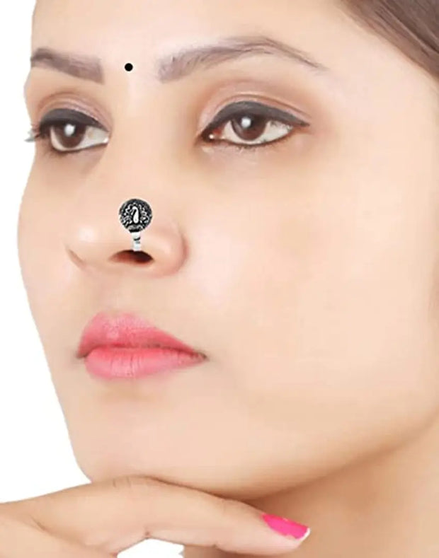 Stylish Oxidised Nose Pin Without Piercing Press On Oxidized German Silver Nose Ring Stud For Women