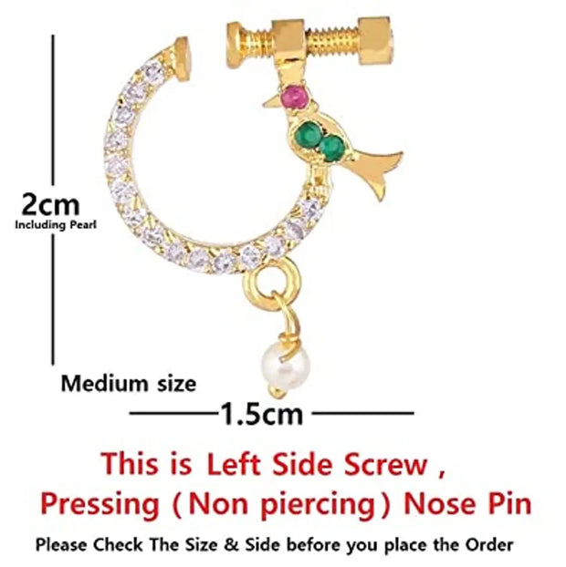 Stylish Clip On Nose Pin Screw Press Nath Without Piercing Nose Ring Stud For Wedding Look