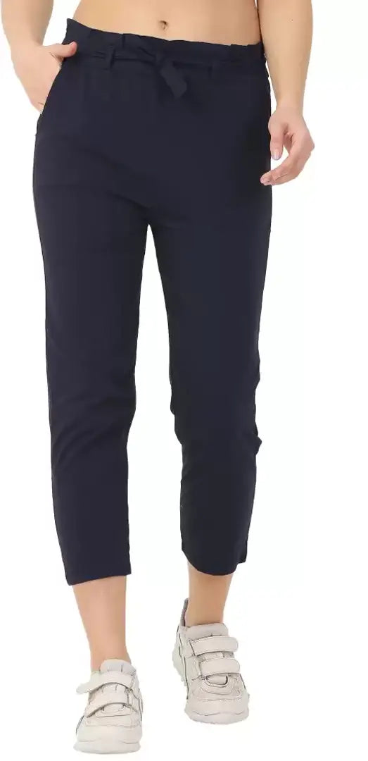 Comfortable Blue Lycra Solid Track Pant For Women