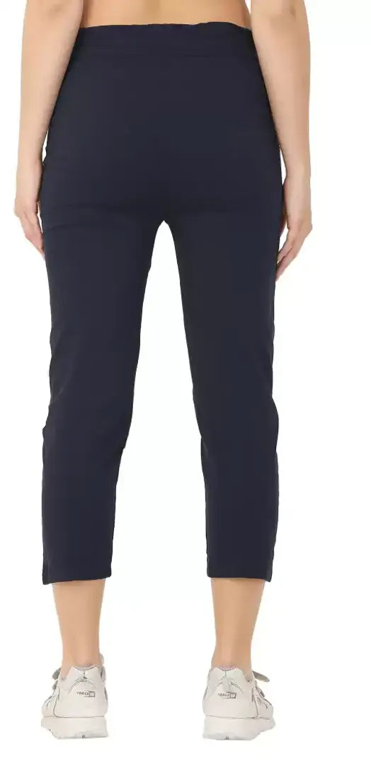 Comfortable Blue Lycra Solid Track Pant For Women