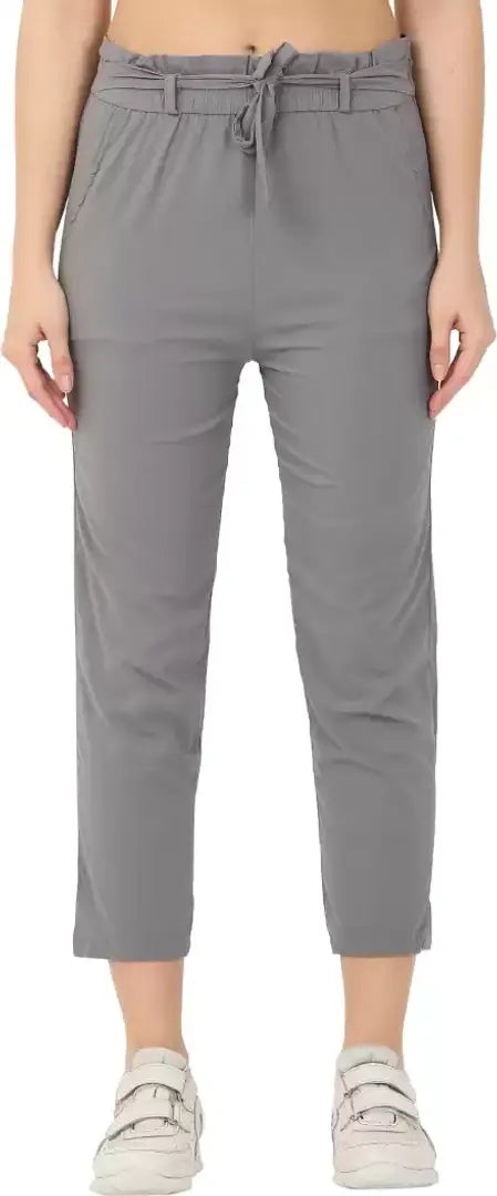 Comfortable Grey Lycra Solid Track Pant For Women