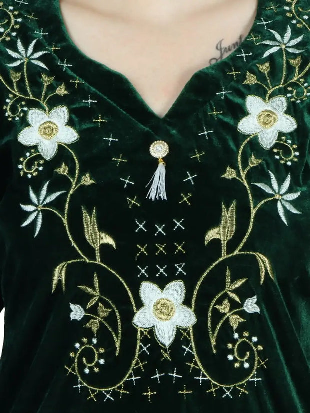 Trendy Velvet Embroidered Kurta Bottom Set For Women