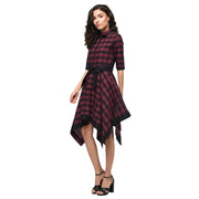 Women's Cotton Checkered High-Low Shirt Dress