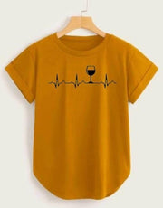 Women's Cotton Blend Graphic Print Curved Hemline T-Shirt