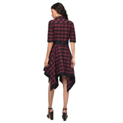 Women's Cotton Checkered High-Low Shirt Dress