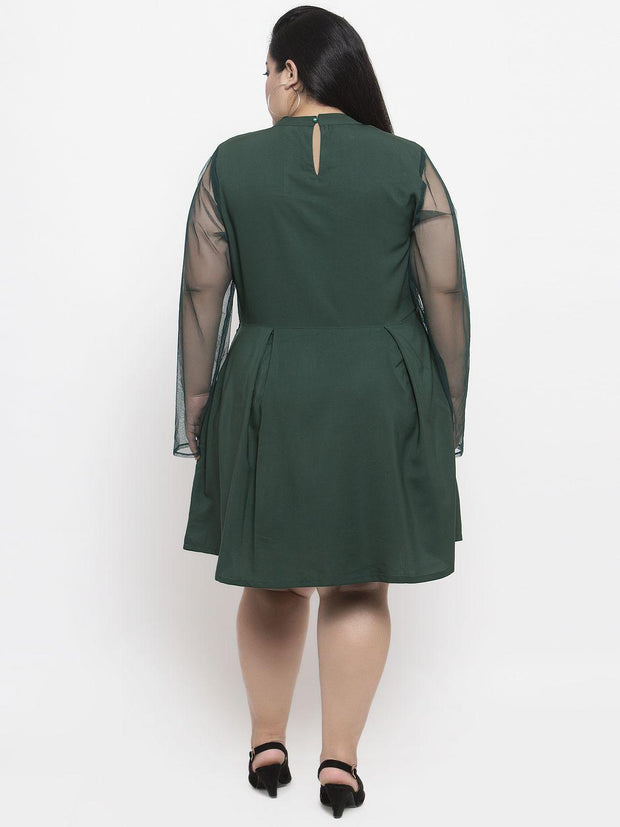 Women's Plus Size Crepe Solid Net Pattern Flared Short Dress