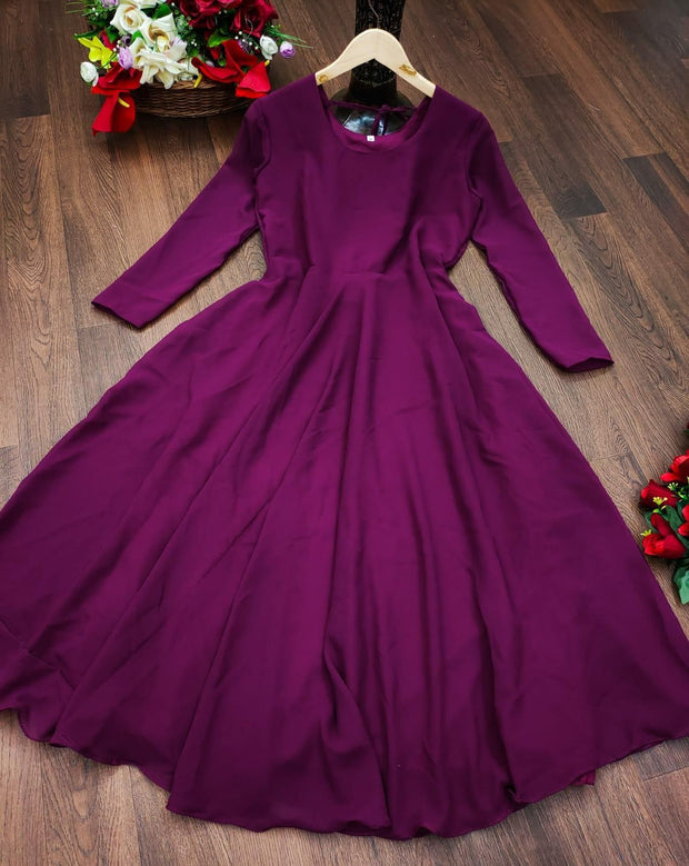 Women's Georgette Solid Drop Waist Maxi Dress