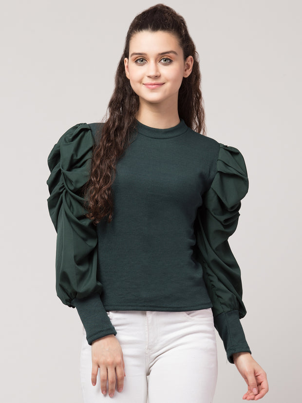 Women's Stylish Solid Puff Sleeves Top