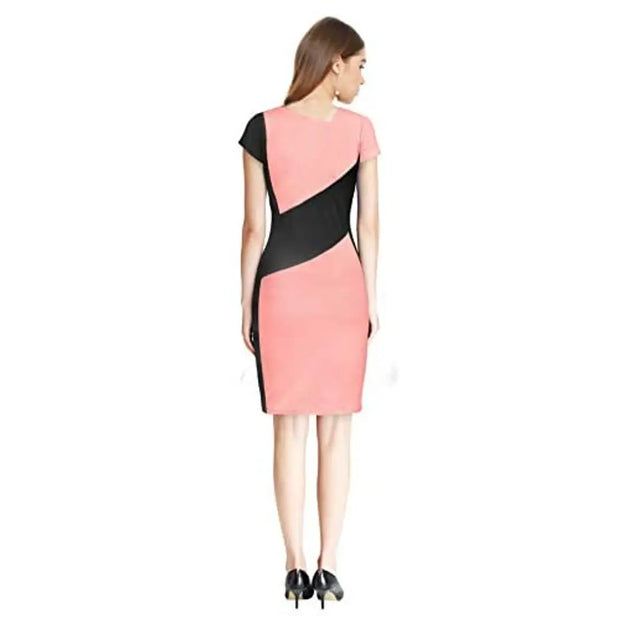 Dream Beauty Fashion Women's Bodycon Knee Length Dress (Platinum-Peach_M)