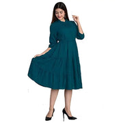 Paril Solid Plain Rayon A line One Piece Dress Gown Dress for Women  Girls Special (Large, Pine Green.)